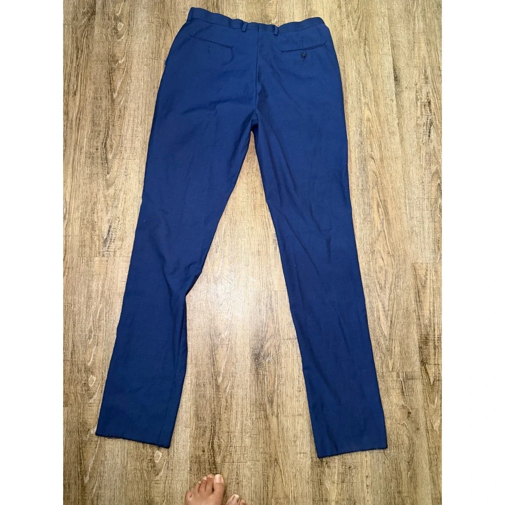 Hart Schaffner Marx Mens‎ Tailored Dress Pants Navy Blue Size 32 Unfinished Hem